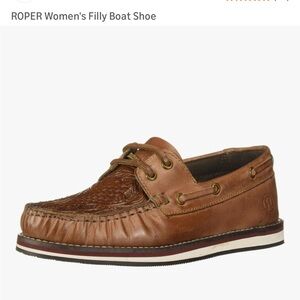 Roper Two-Tone Tan and Brown Embossed Leather Filly Boat Shoe
